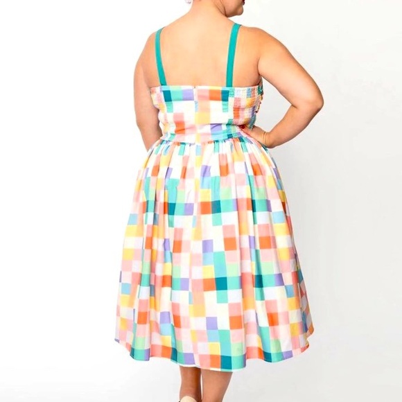 Colorful Checkered 50s Dress, Unique Vintage, Plus Size 3X (20) - Picture 3 of 11